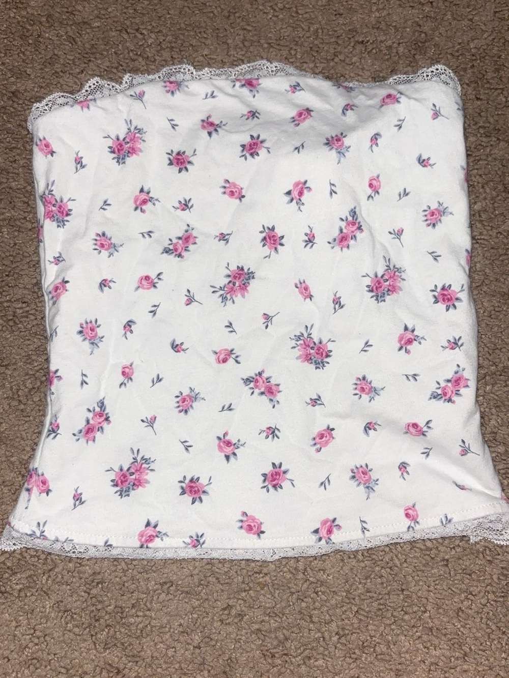 White Floral Tube top with Pink Rose Print